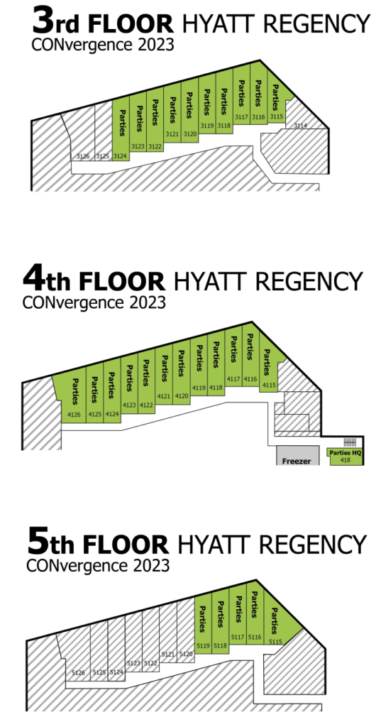 Map of the party rooms on the 3rd through 5th floors