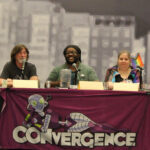 Panelists at CONvergence 2024 featuring fem-presenting people and masq-presenting people of multiple races